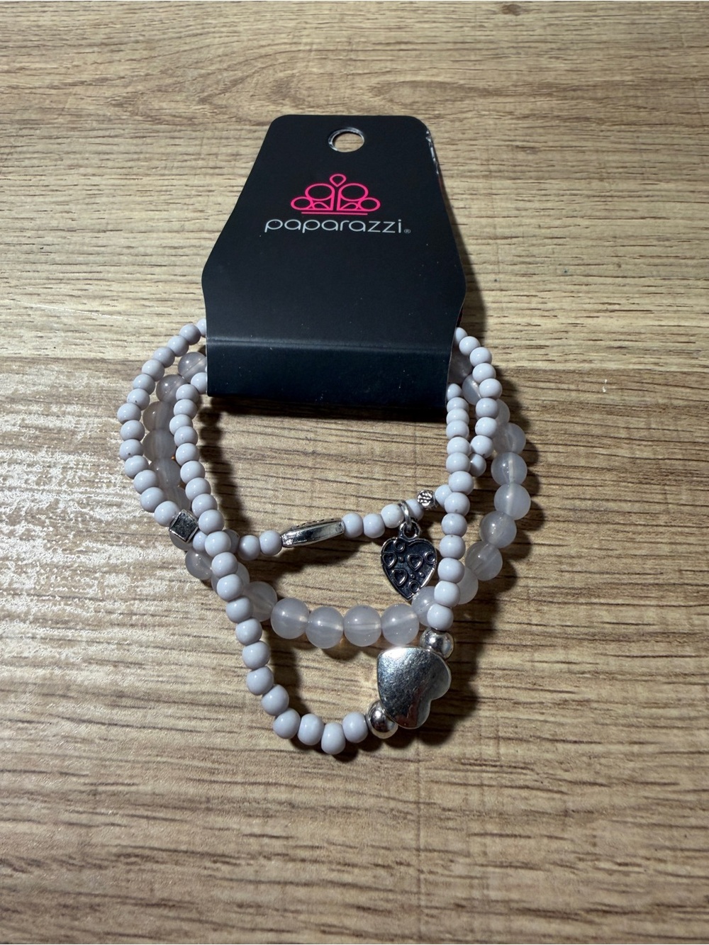 paparazzi Light Gray Beaded Heart Charm Bracelet Set